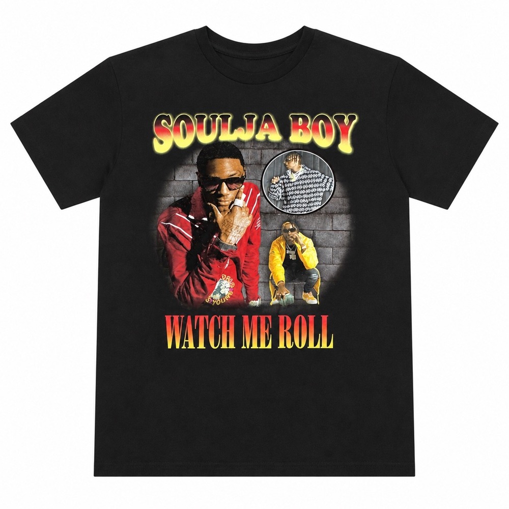 Soulja Boy Watch Me Roll Graphic Tee Black Rap Hip Hop T-Shirt Mens